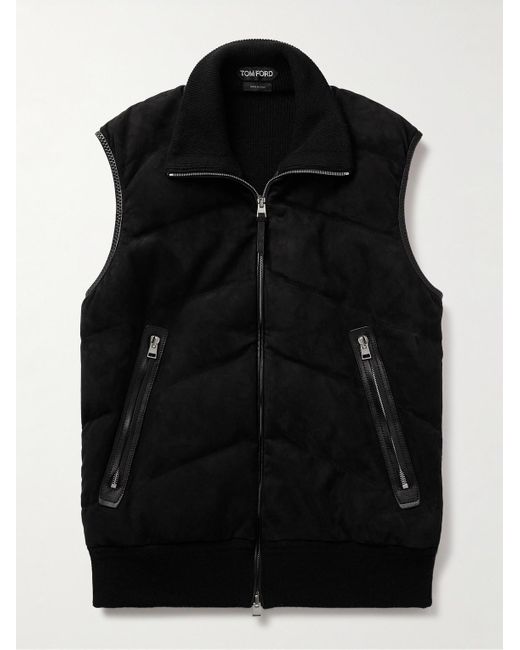 Tom Ford Black Slim-fit Quilted Suede-panelled Wool And Cashmere-blend Down Gilet for men