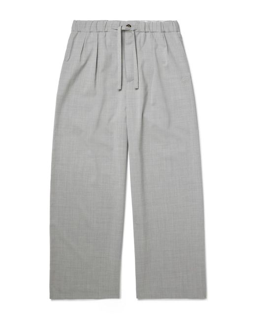 Loewe Gray Wide-Leg Logo-Embroidered Pleated Wool Drawstring Trousers for men