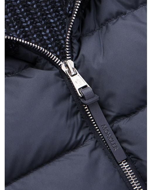 Moncler Blue Leather-trimmed Quilted Shell And Ribbed Cotton And Wool-blend Down Jacket for men