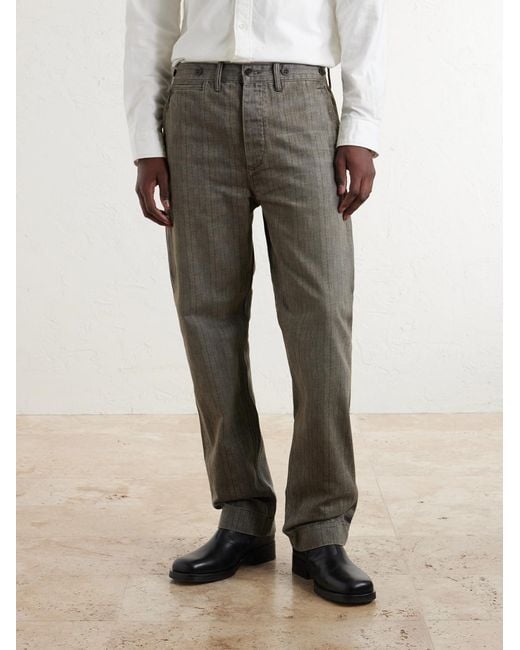 RRL Gray Stanton Straight-leg Striped Cotton-twill Trousers for men