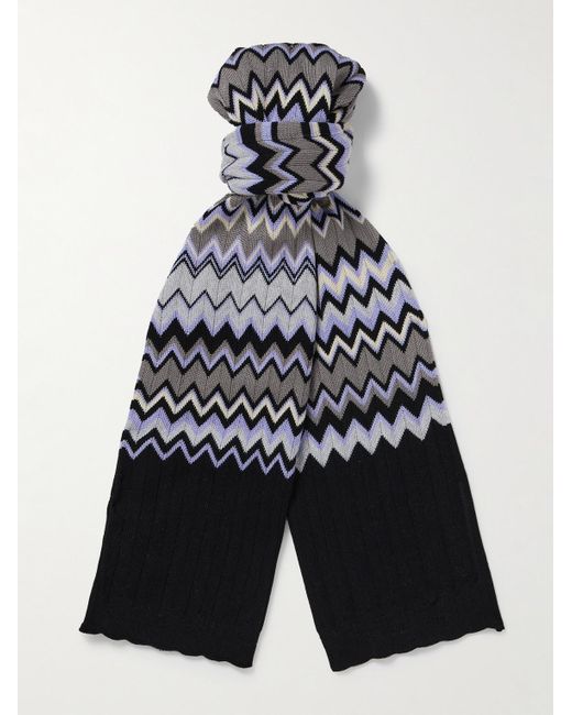 Missoni Blue Crochet-knit Cotton Scarf for men