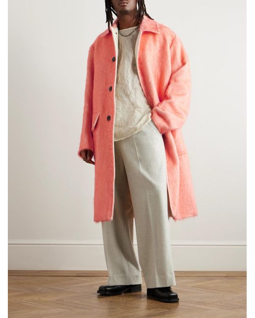 Dries Van Noten Pink Oversized Brushed Alpaca, Cotton And Wool-Blend Coat for men
