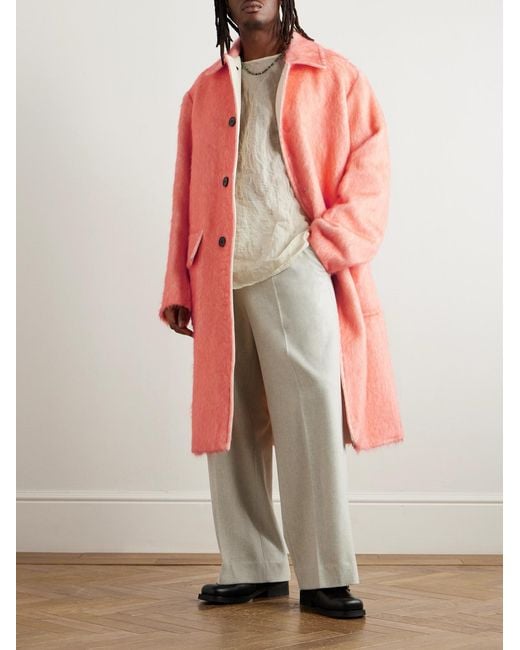 Dries Van Noten Pink Oversized Brushed Alpaca, Cotton And Wool-Blend Coat for men
