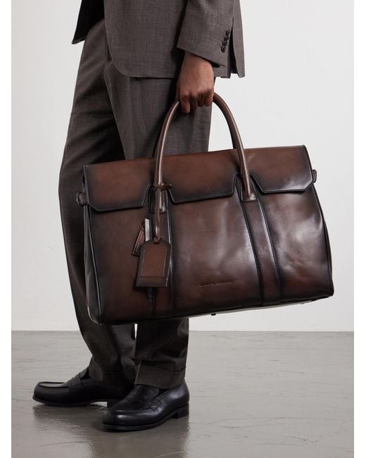Officine Creative Brown Bostonian 001 Leather Weekend Bag for men