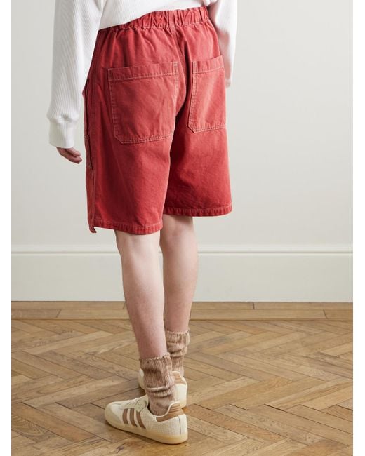 Kapital Red Easy Straight-Leg Cotton-Twill Drawstring Shorts for men