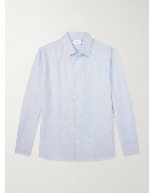 Mr P. White Cutaway-Collar Cotton, Linen And Cashmere-Blend Shirt for men
