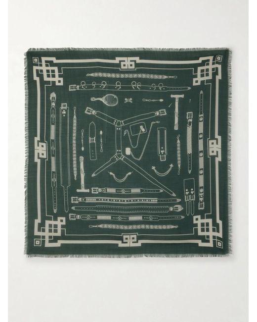 Enfants Riches Deprimes Green Printed Wool And Silk-blend Scarf for men