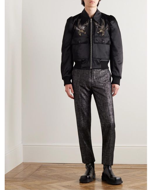 Dries Van Noten Black Embellished Cotton-blend Satin Blouson Jacket for men