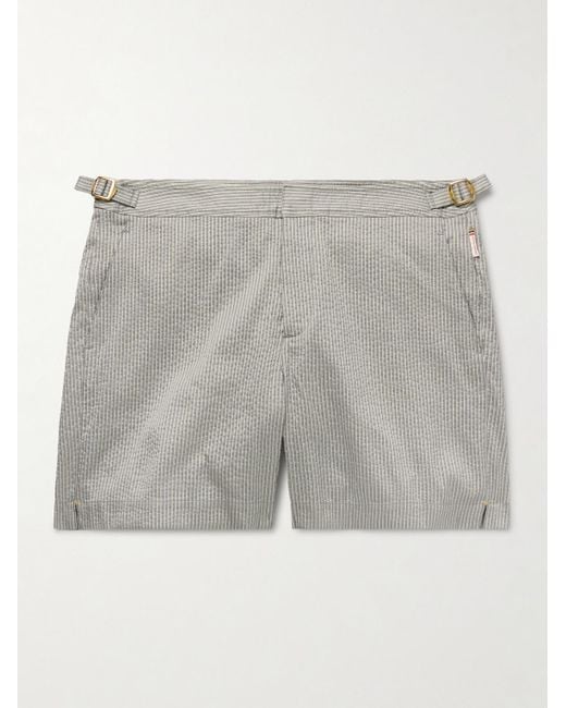 Orlebar Brown Gray Bulldog Straight-Leg Mid-Length Striped Seersucker Swim Shorts for men