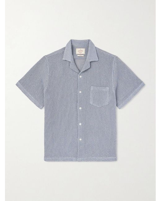 Portuguese Flannel Blue Agora Camp-Collar Cotton-Blend Shirt for men