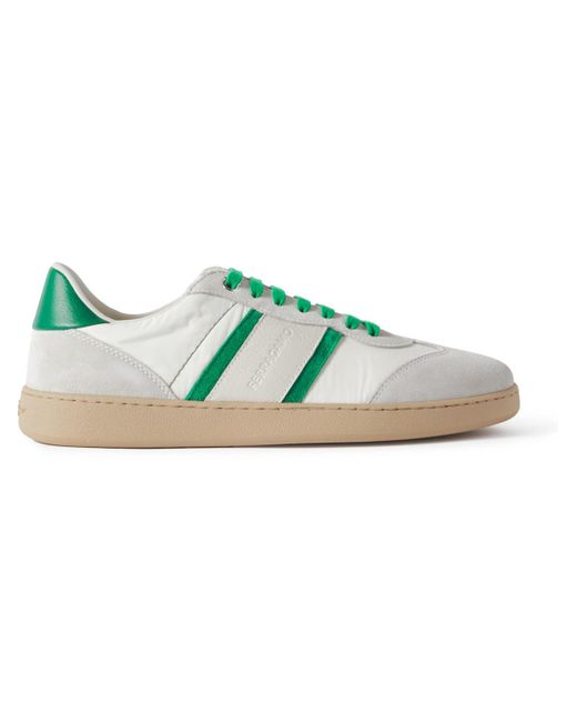 Ferragamo Green Leather-trimmed Suede And Shell Sneakers for men