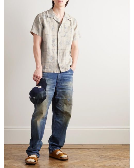 Camicia in lino stampato con colletto convertibile Sail di RRL in Natural da Uomo