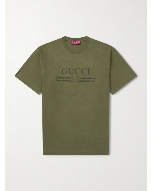 Gucci Green Logo-Print Cotton T-Shirt for men
