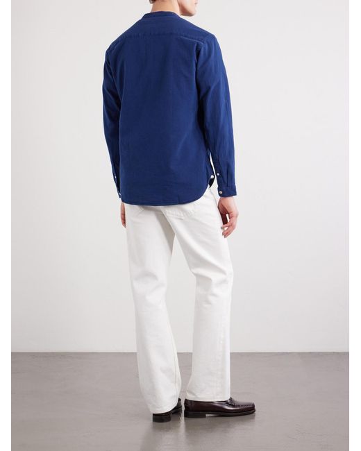 Oliver Spencer Blue Kildale Grandad-Collar Cotton Shirt for men