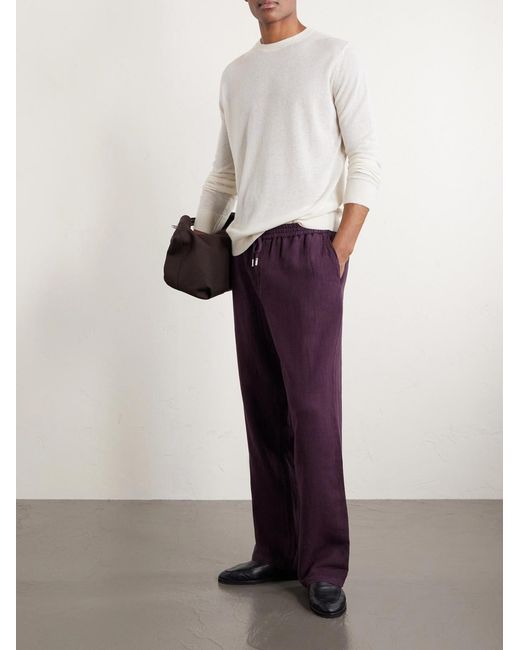 Mr P. Purple Edward Straight-Leg Garment-Dyed Linen Drawstring Trousers for men
