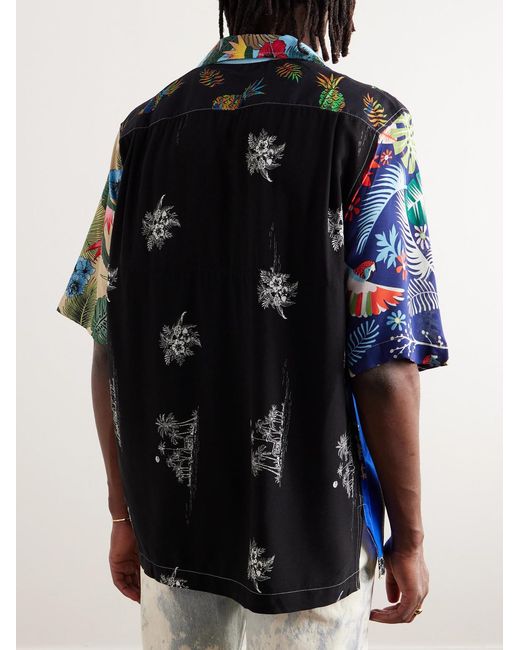 GALLERY DEPT. Blue Parker Camp-Collar Logo-Embroidered Patchwork Floral-Print Woven Shirt for men