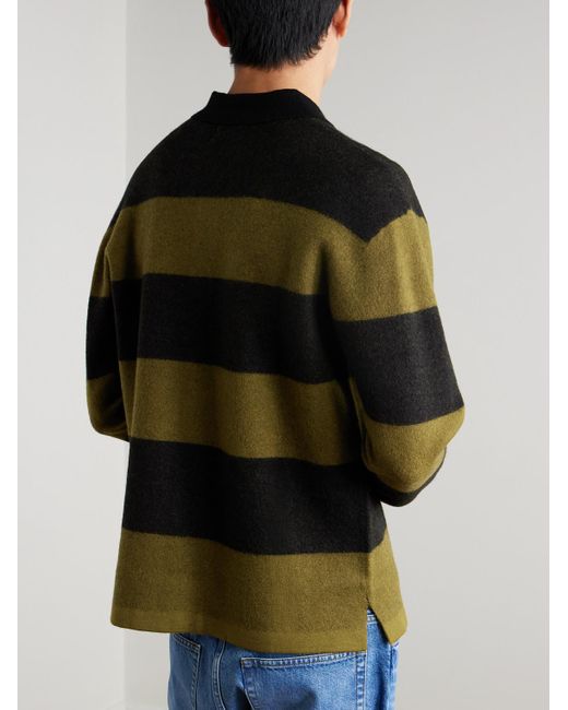 NN07 Green Rugby 60017 Striped Wool Polo Shirt for men
