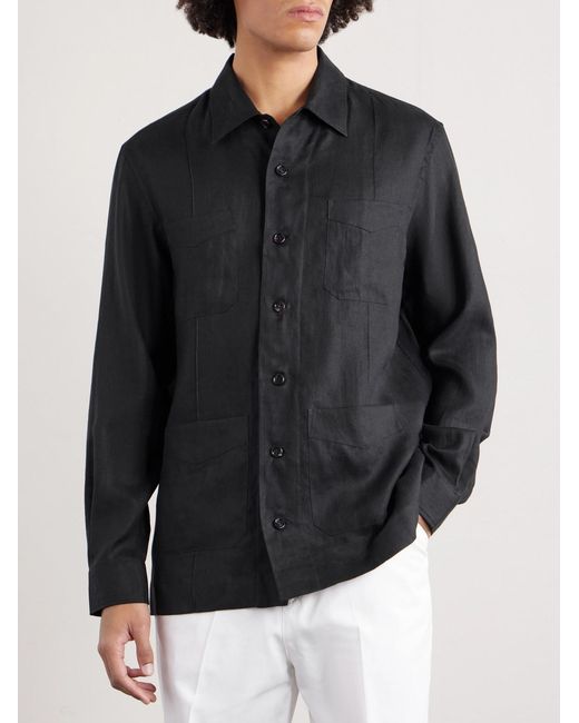 Brunello Cucinelli Blue Linen Overshirt for men