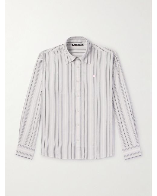 Acne White Sarlie Logo-Appliquéd Striped Cotton-Poplin Shirt for men