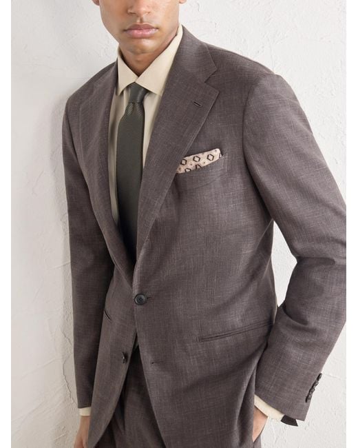 Zegna Natural Printed Wool Pocket Square for men