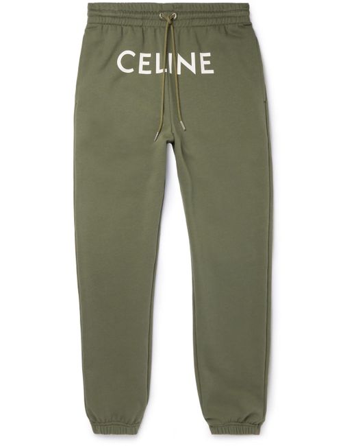 CELINE HOMME Green Tapered Logo-print Cotton-blend Jersey Sweatpants for men