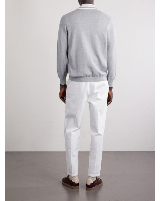 Brunello Cucinelli Blue Logo-Appliquéd Cotton Cardigan for men