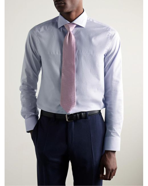 Canali Blue Slim-fit Cutaway-collar Striped Cotton-twill Shirt for men