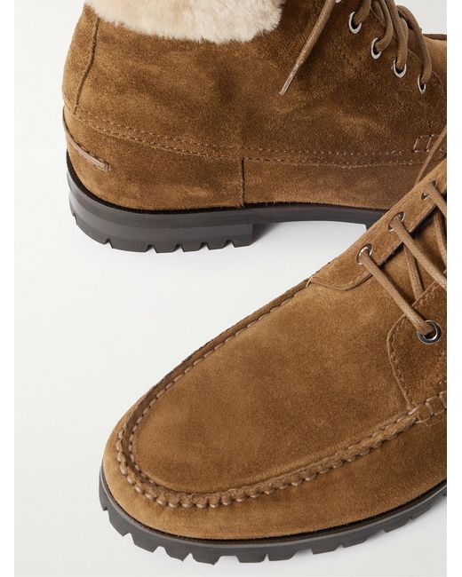 Manolo Blahnik Brown Sycamore Shearling-Trimmed Suede Boots for men