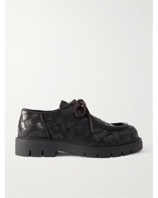 Bottega Veneta Black Intrecciato Leather Derby Shoes for men
