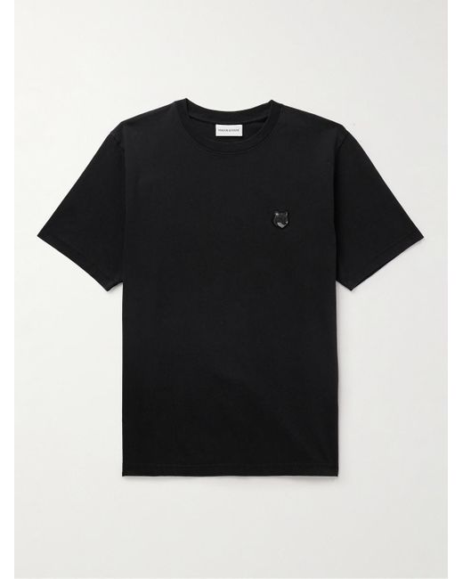 T-shirt in jersey di cotone con logo applicato di Maison Kitsuné in Black da Uomo