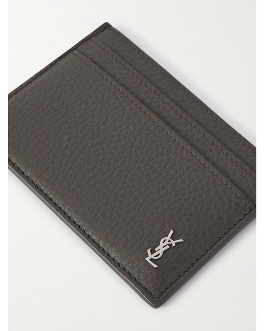 Saint Laurent Gray Tiny Cassandre Logo-Appliquéd Full-Grain Leather Cardholder for men