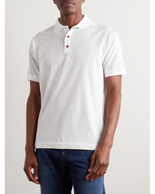 Kiton White Cotton-Piqué Polo Shirt for men