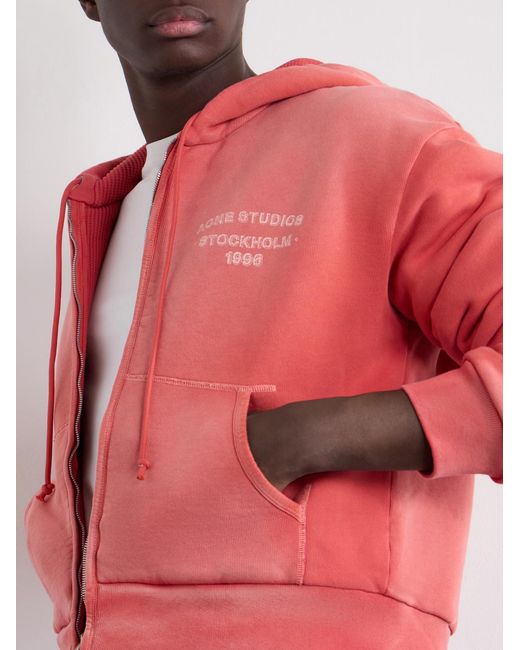 Acne Pink Feida Cropped Logo-print Cotton-jersey Zip-up Hoodie for men