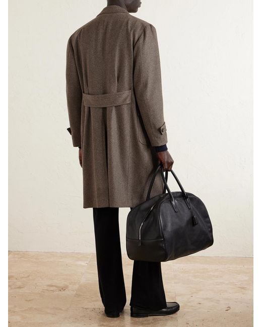 Thom Sweeney Brown Double-breasted Wool-twill Overcoat for men
