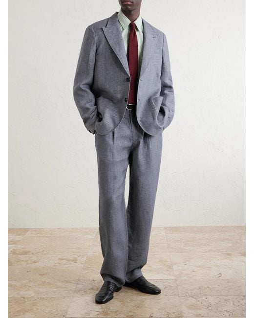 Oliver Spencer Gray Morton Straight-Leg Pleated Striped Linen Suit Trousers for men