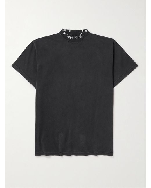 Balenciaga Black Oversized Embellished Cotton-jersey T-shirt for men