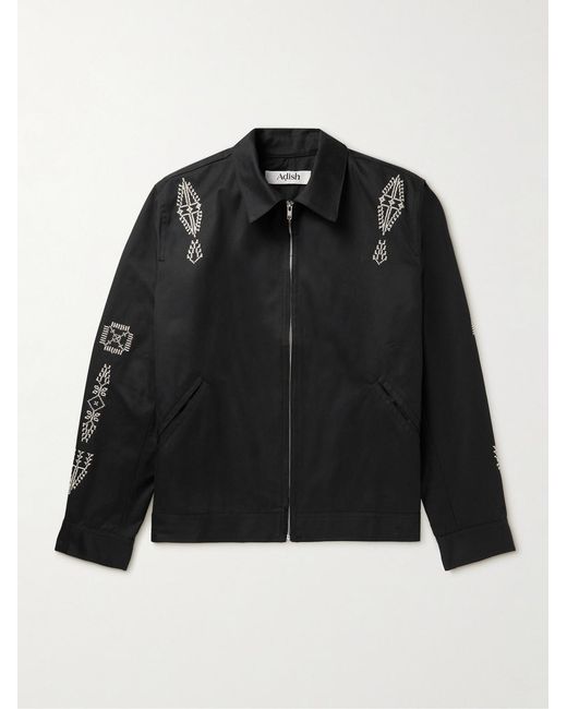 Adish Black Makhlut Embroidered Cotton-Twill Jacket for men