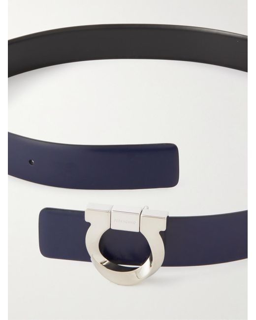 Ferragamo Blue 3.5cm Gancini Reversible Leather Belt for men
