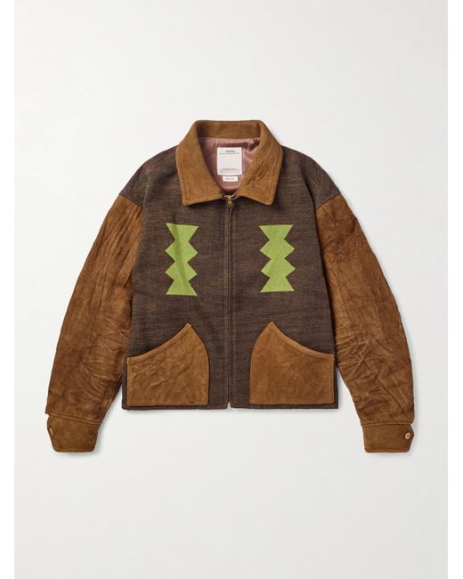 Visvim Brown Stanza Wool, Linen And Cotton-Blend Jacquard And Suede Jacket for men