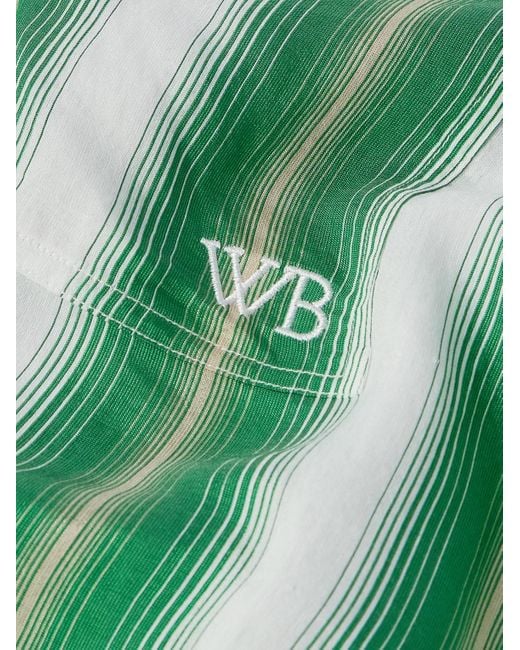 Wales Bonner Cadence Hemd aus gestreiftem Webstoff mit Stehkragen und Besätzen aus Popeline in Green für Herren