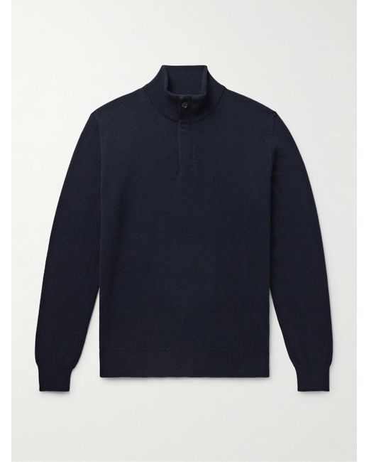 Zegna Blue Oasi Nubuck-trimmed Cashmere Half-zip Sweater for men