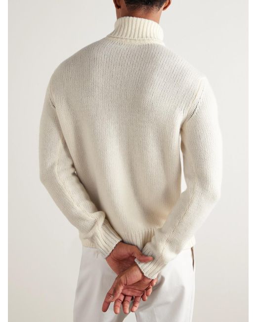 Ralph Lauren White Ribbed Cashmere Rollneck Sweater for men