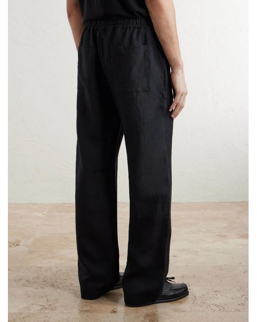 Saman Amel Black Straight-Leg Linen Trousers for men