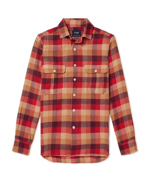 Drake's Red Checked Cotton-madras Shirt for men
