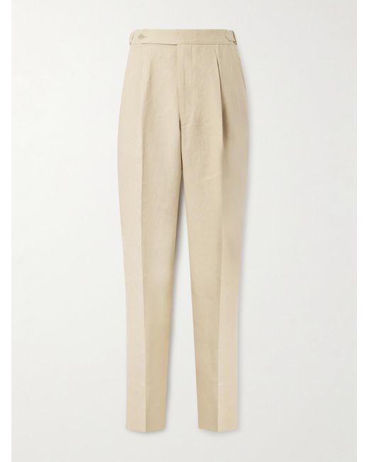 STÒFFA Natural Slim-fit Straight-leg Pleated Linen Trousers for men
