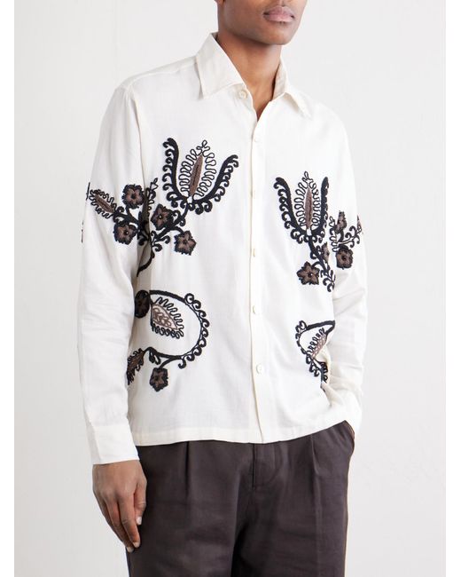 Kartik Research White Bead-Embellished Embroidered Cotton-Poplin Shirt for men