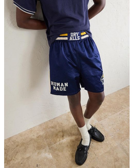 Human Made Blue Straight-Leg Logo-Embroidered Cotton-Blend Shorts for men
