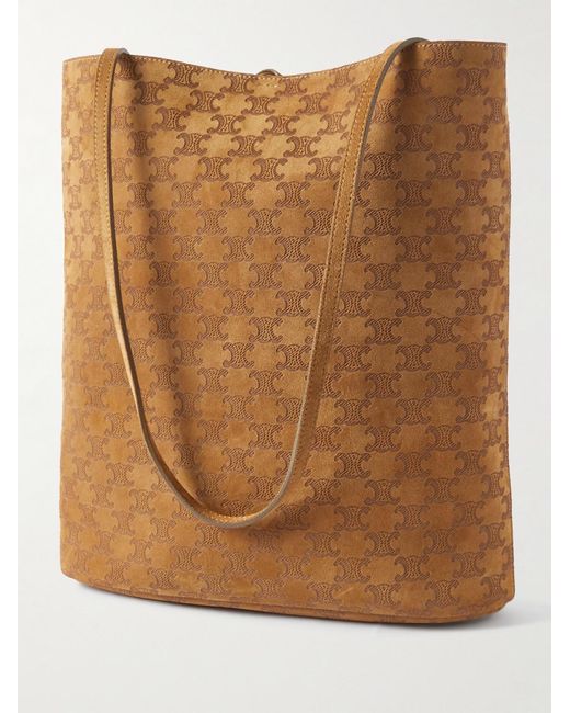 Logo-Debossed Suede Bucket Bag di Céline in Brown da Uomo