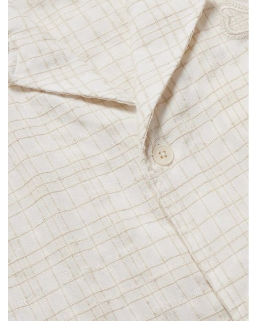 NN07 White Ben 50041 Camp-Collar Embroidered Checked Organic Cotton-Blend Shirt for men
