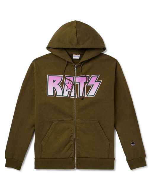 Stray Rats Green Logo-print Cotton-jersey Zip-up Hoodie for men